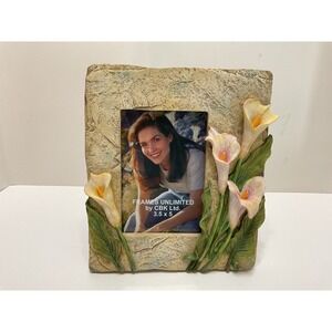 Vintage CBK Ltd Calla Lily 3D Floral Picture Frame 3.5x5 Textured Resin Stone